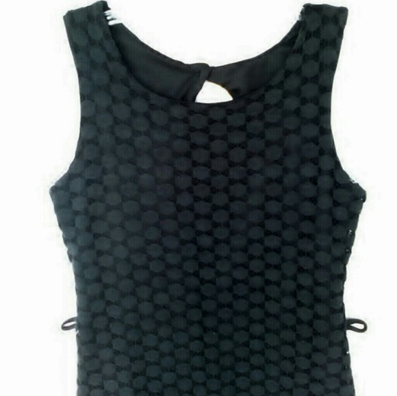 Retro 90's Hippie Black Crochet Polkadot Circles Scoopneck Sundress Monteau S - Picture 3 of 6